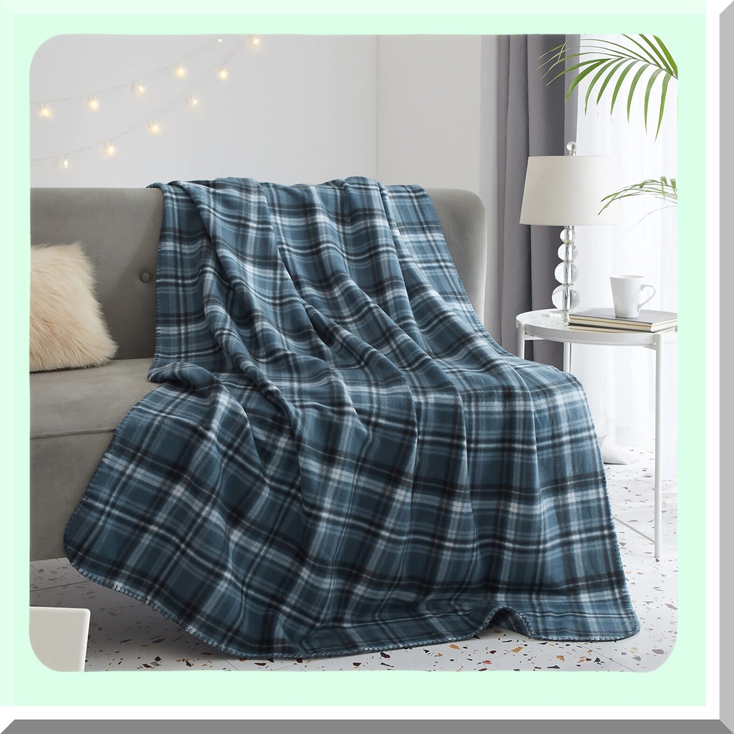 CozyBlue Plaid Fleece Throw Blanket