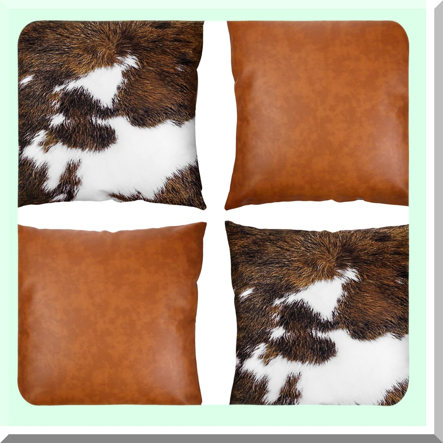 Cowhide Western Accent Pillow Set - 18x18 Leather Throw Covers (Set of 4) - Hidden Zip Modern Farmhouse Decor Square Cushion Cases for Couch & Sofa