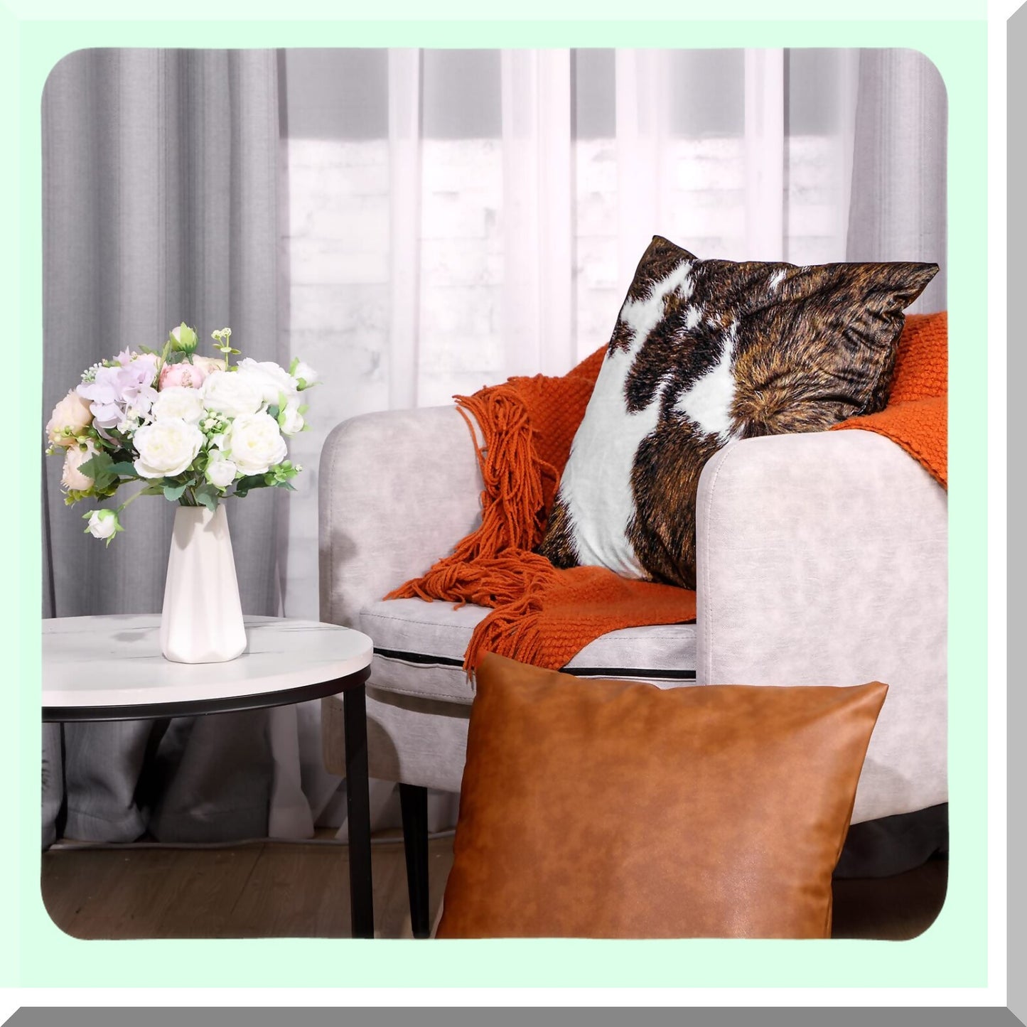 Cowhide Western Accent Pillow Set - 18x18 Leather Throw Covers (Set of 4) - Hidden Zip Modern Farmhouse Decor Square Cushion Cases for Couch & Sofa