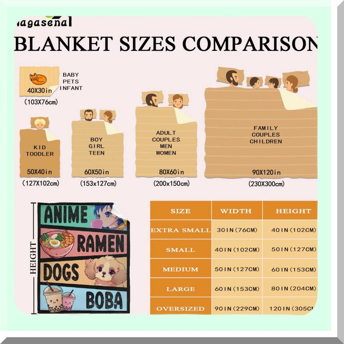 Kawaii Cozy Anime Blanket - Luxurious Flannel, Perfect Gift for Girls & Women, Warm Ramen Dogs & Boba Design, 60x80 Inch