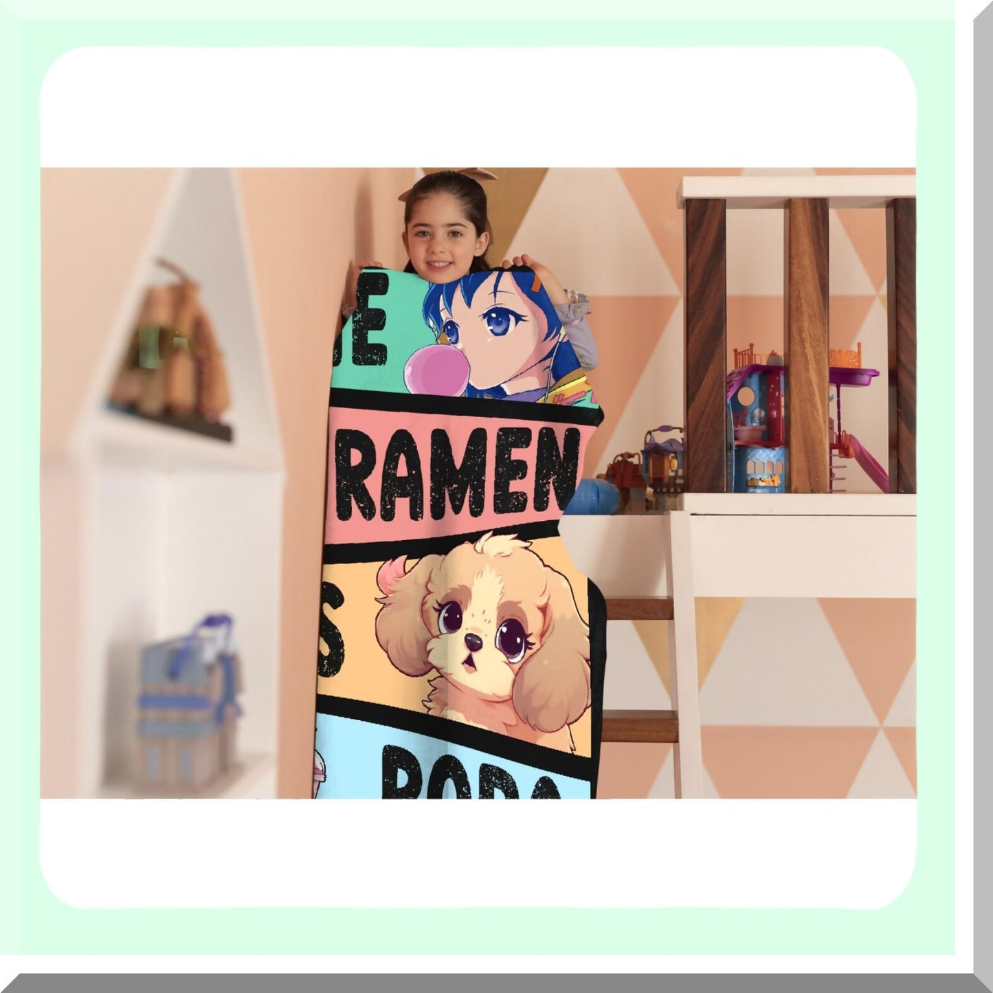 Kawaii Cozy Anime Blanket - Luxurious Flannel, Perfect Gift for Girls & Women, Warm Ramen Dogs & Boba Design, 60x80 Inch