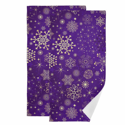 2 Pack Winter Violet Purple Hand Towels with Gold Snowflakes