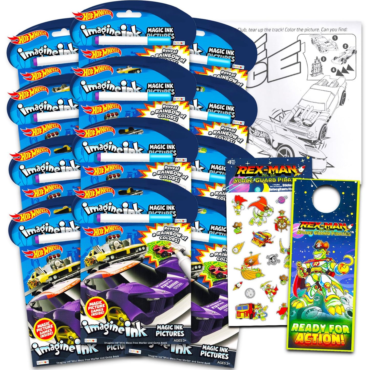 Kids Race Car Coloring Book Set with No-Mess Ink
