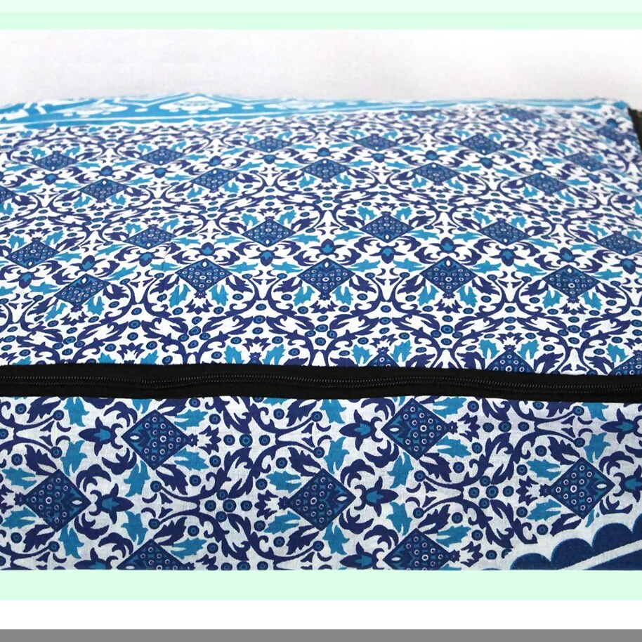 Bohemian Bliss Floor Cushion Pouf - Large Meditation Pillow Cover for Yoga Living Room Decor, Square 18X18X14 inches, Blue Ombre Pattern