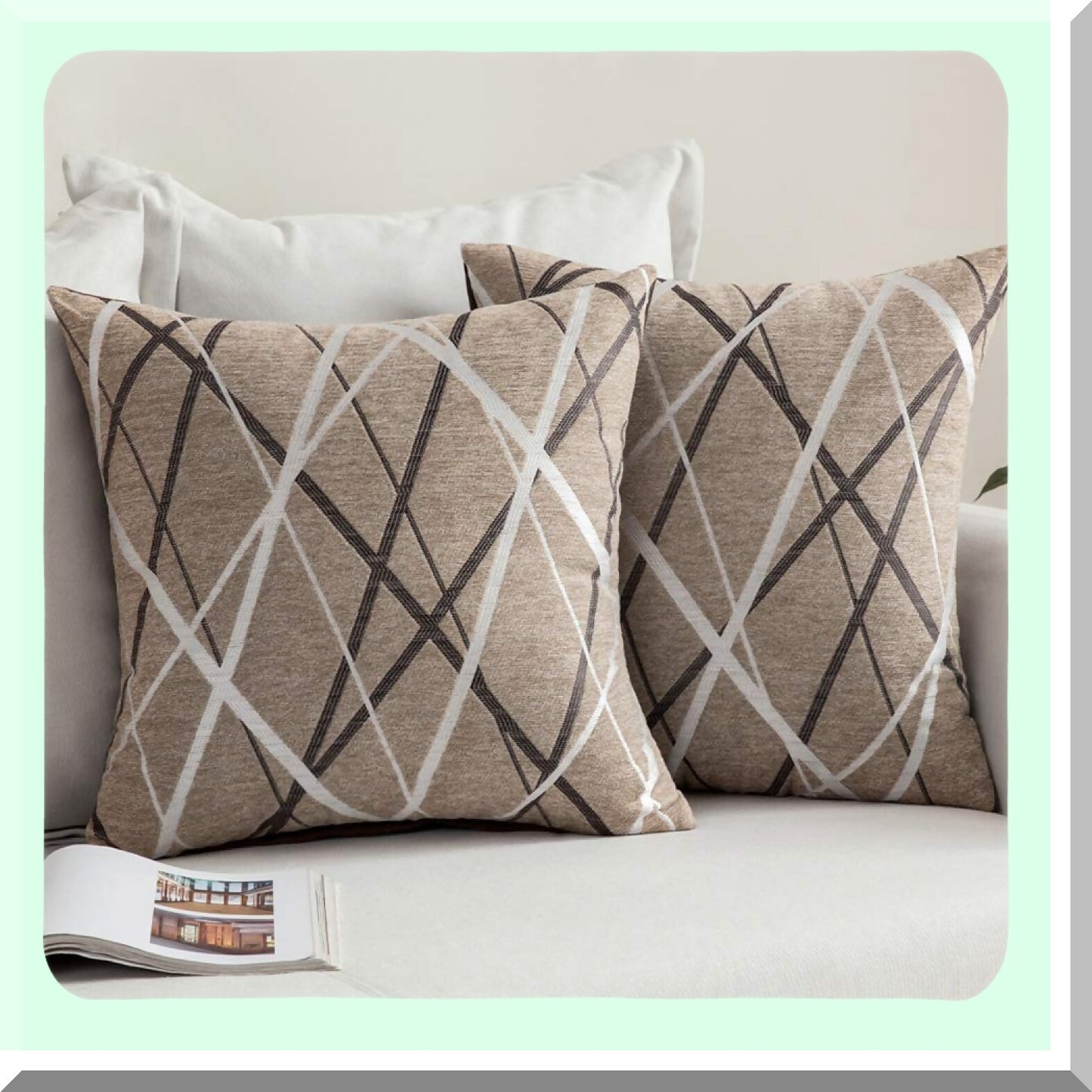 Chenille Cozy Textured Pillow Covers - Set of 2 Modern Square Cushion Shams for Bedroom Sofa Car - Soft Light Tan Decorative Throw - 24 x 24 Inch