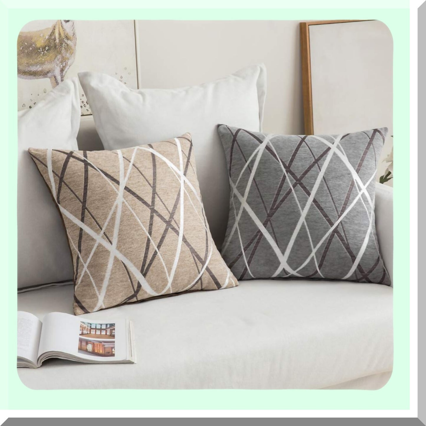 Chenille Cozy Textured Pillow Covers - Set of 2 Modern Square Cushion Shams for Bedroom Sofa Car - Soft Light Tan Decorative Throw - 24 x 24 Inch