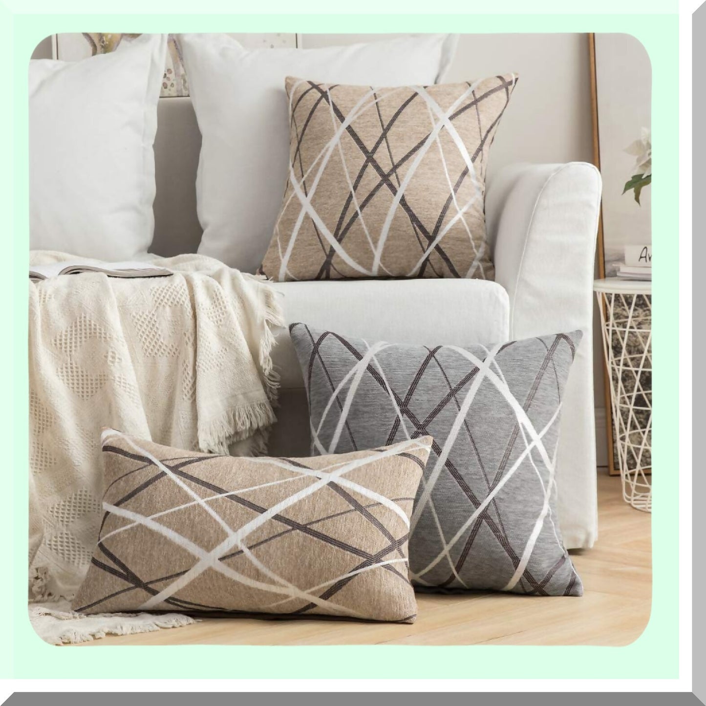 Chenille Cozy Textured Pillow Covers - Set of 2 Modern Square Cushion Shams for Bedroom Sofa Car - Soft Light Tan Decorative Throw - 24 x 24 Inch