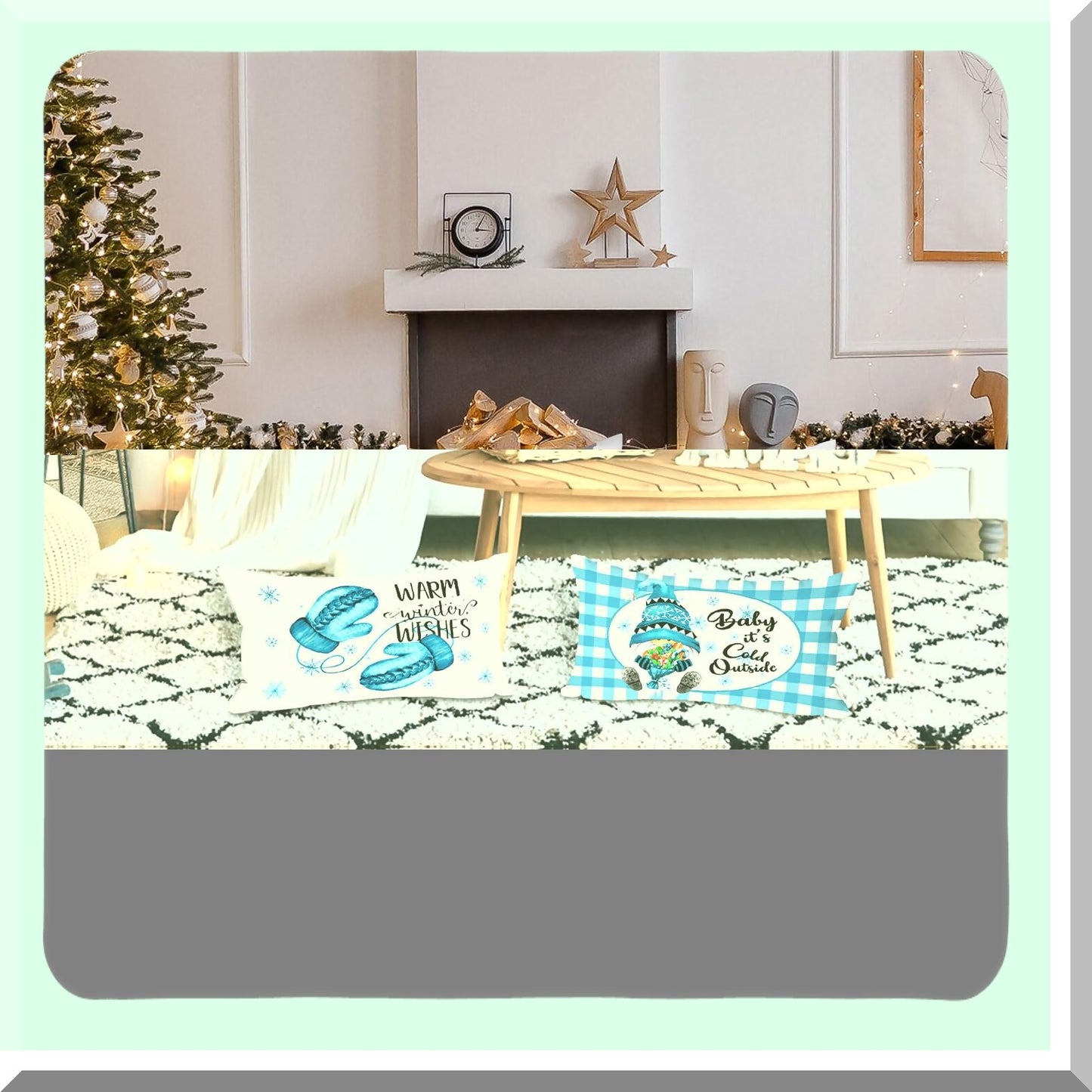 Holiday Gnome Snowman Pillow Cover Set - 18x18 Decorative Cushion Case for Indoor Home Sofa Couch Xmas Decor - Grey - Pack of 4