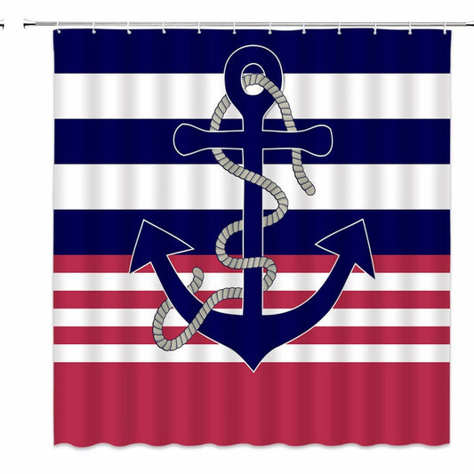 Nautical Anchor Shower Curtain Navy Blue Red 70x70