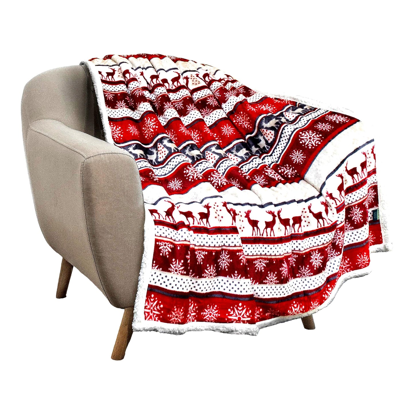 CozyReindeer Sherpa Throw: Plush, Warm & Reversible Holiday Blanket 50x60