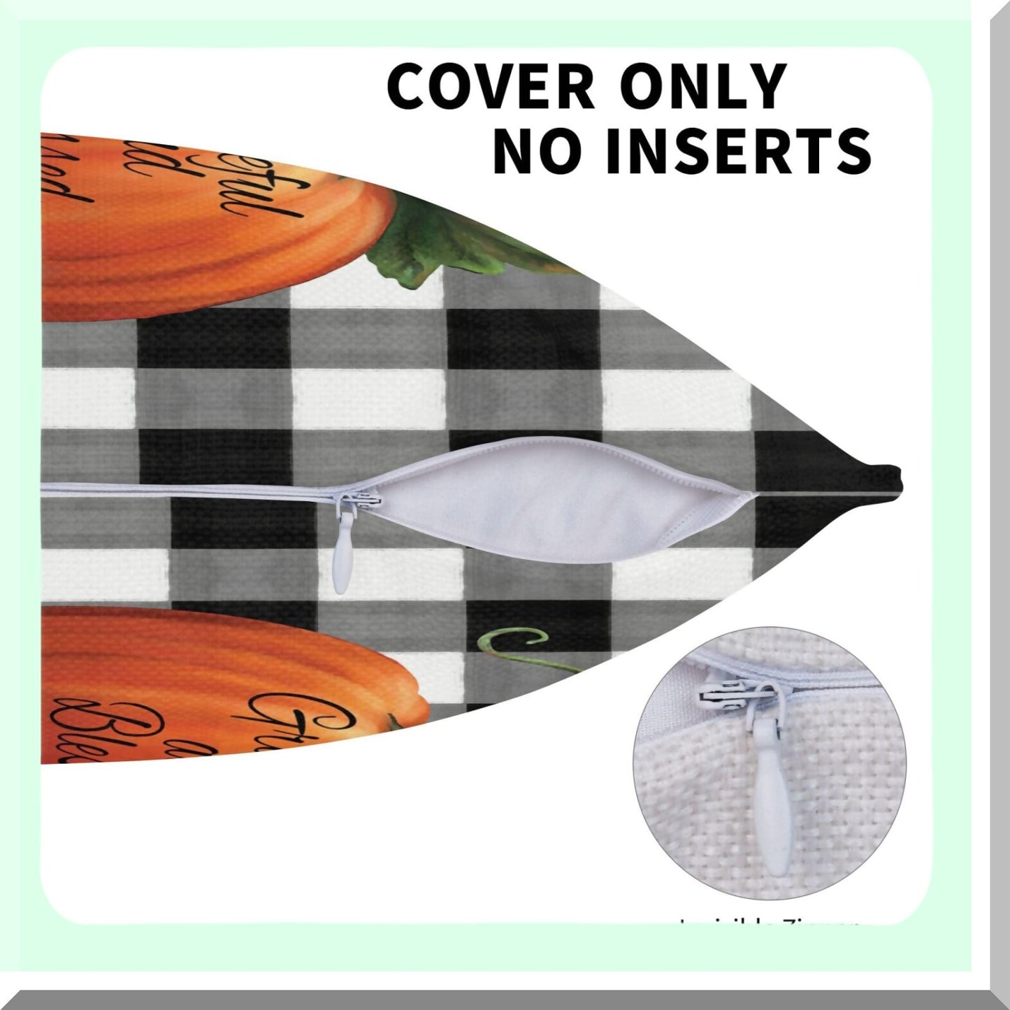 Watercolor Harvest Pillow Covers - Set of 2, Autumn Buffalo Plaid Pumpkin Throw Pillows - Linen Farmhouse Thanksgiving Decor - Outdoor Cushion Case for Home Sofa & Living Room - 18x18