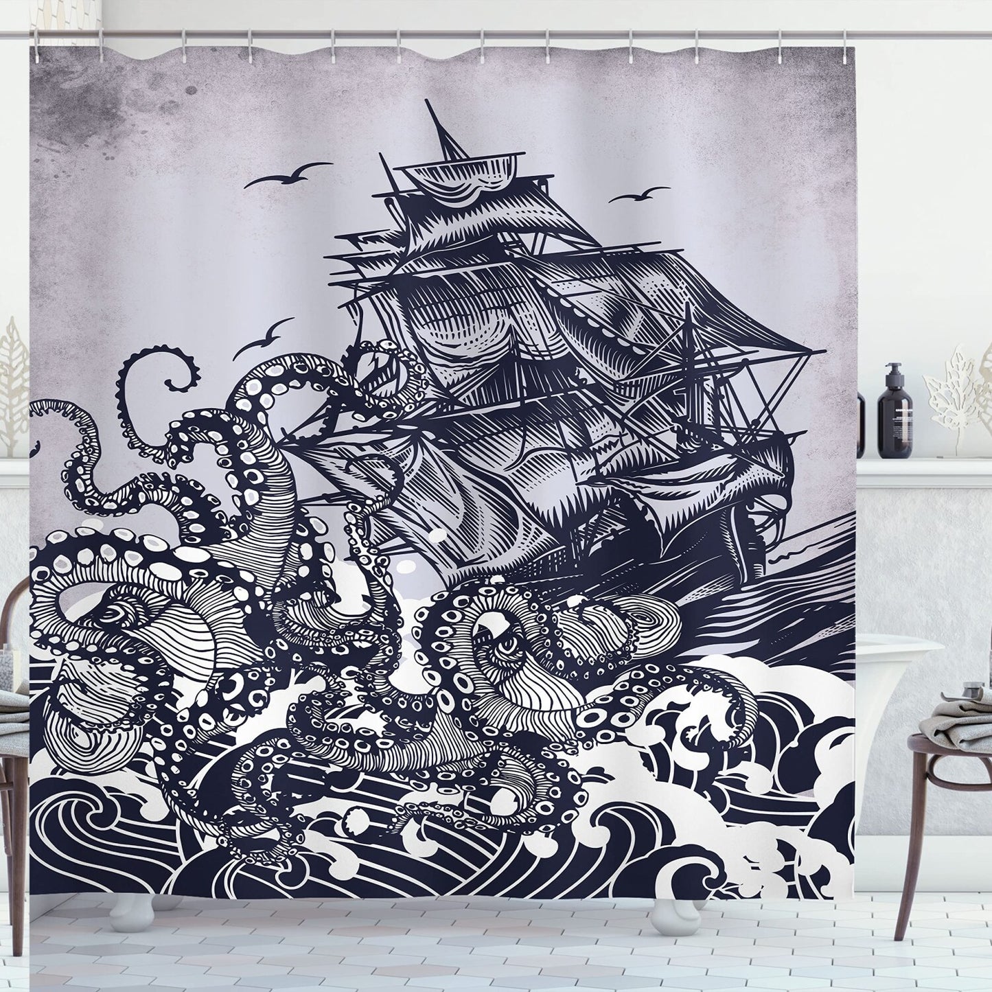 Nautical Shower Curtain Blue 69x70 inches