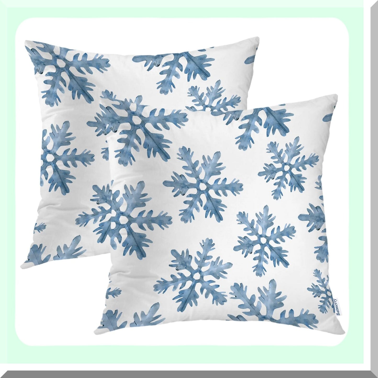 Snowflake Bliss Pillow Covers - Set of 2 | Winter Decorative Throw Pillow Cases 18x18 inch | Blue Snow with Falling White Crystals | Double Sided Sofa Cushion Cover