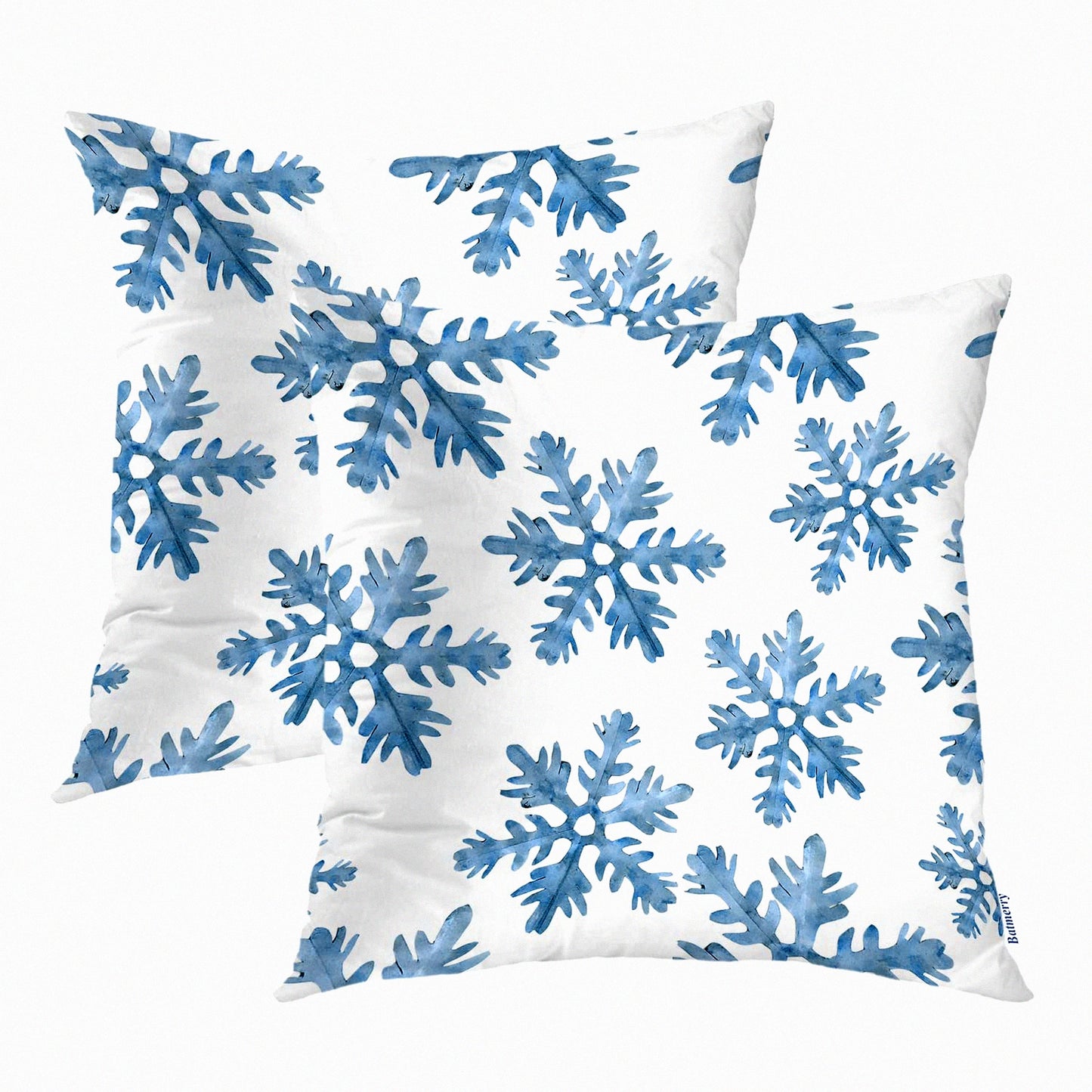 Snowflake Bliss Pillow Covers - Set of 2 | Winter Decorative Throw Pillow Cases 18x18 inch | Blue Snow with Falling White Crystals | Double Sided Sofa Cushion Cover