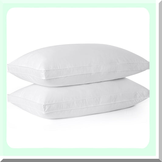 Luxury Comfort Down Pillows - Set of 2 Standard Size, 100% Cotton Cover, Gusseted Design for Back, Stomach, Side Sleepers. Ultimate Support and Softness.