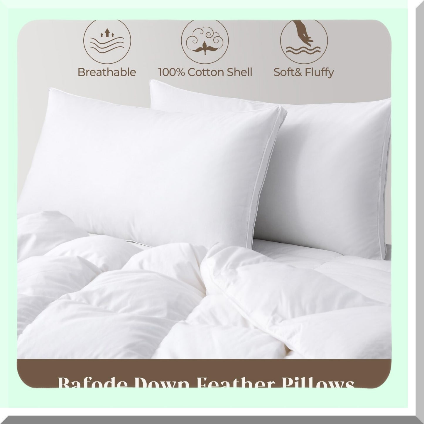 Luxury Comfort Down Pillows - Set of 2 Standard Size, 100% Cotton Cover, Gusseted Design for Back, Stomach, Side Sleepers. Ultimate Support and Softness.