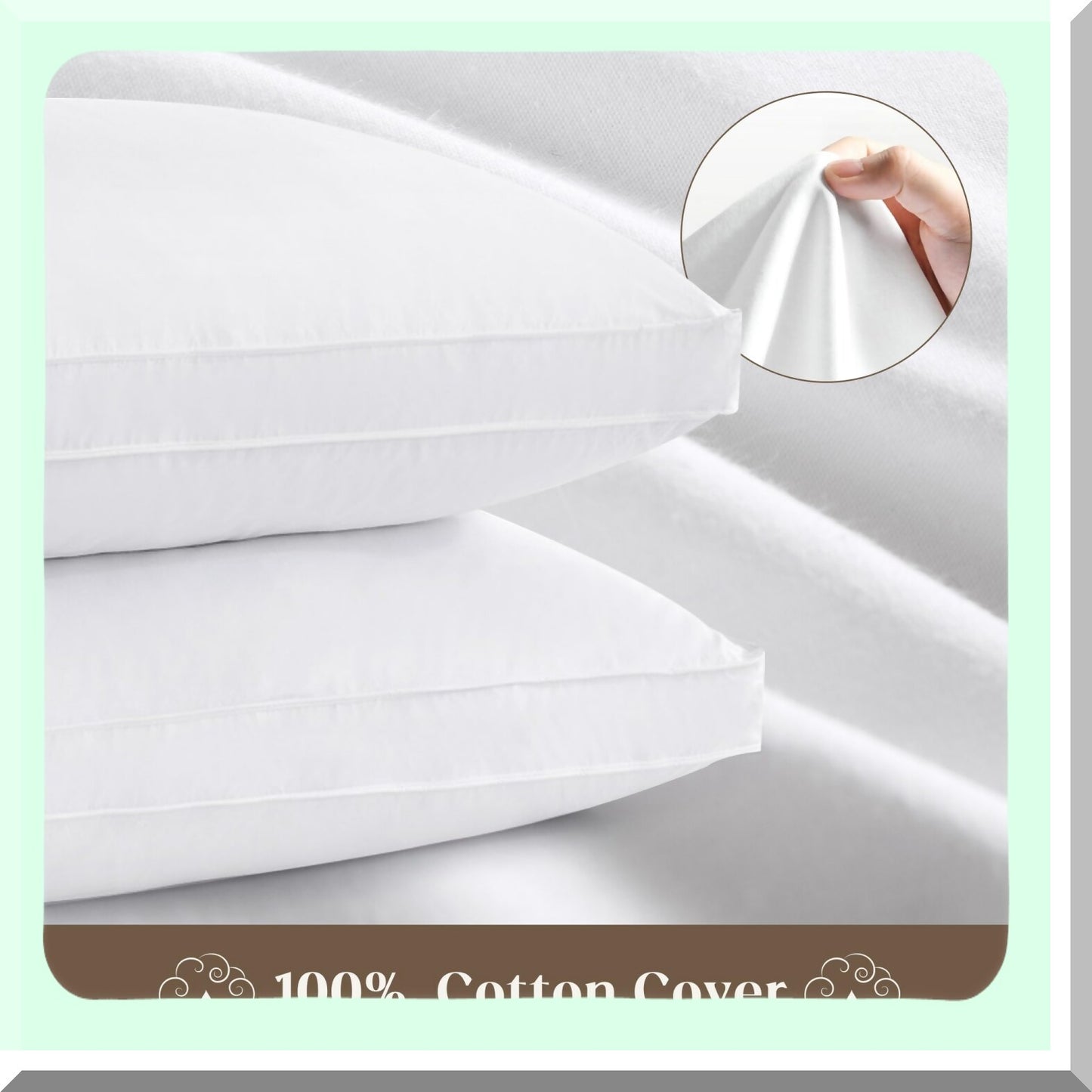 Luxury Comfort Down Pillows - Set of 2 Standard Size, 100% Cotton Cover, Gusseted Design for Back, Stomach, Side Sleepers. Ultimate Support and Softness.