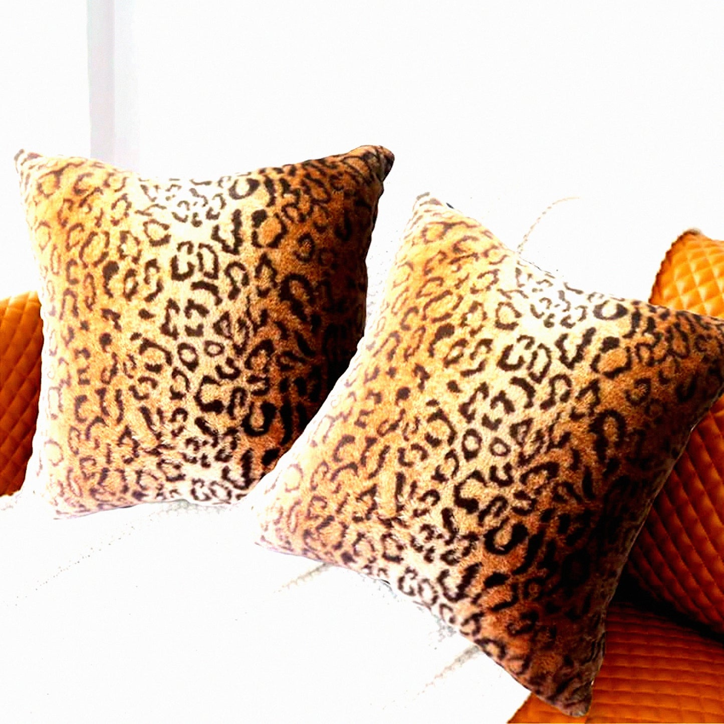 Wild Safari Luxe Leopard Print Throw Pillow Set - Set of 2 Jungle Animal 20x20 Cushion Covers for Home Sofa Living Room Decor
