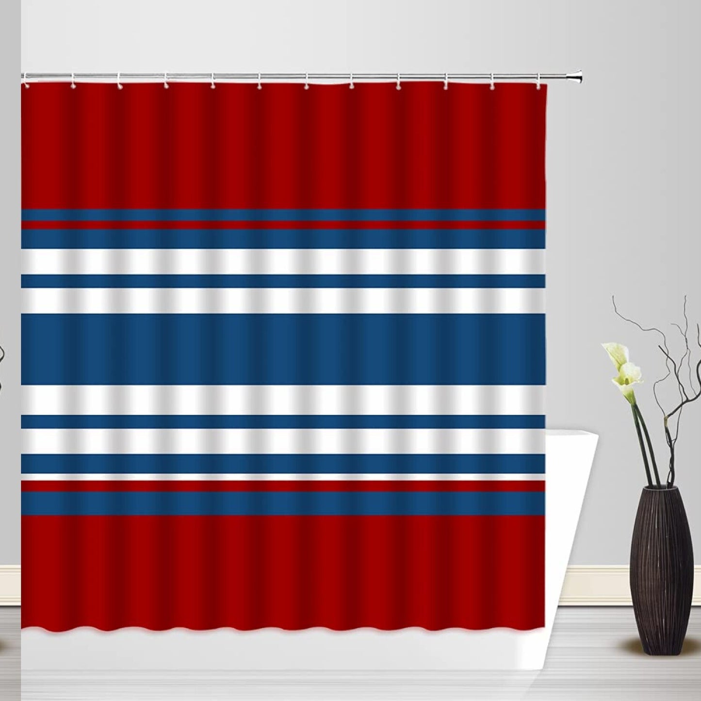 Navy Red Blue White Geometric Shower Curtain 71x71 inches
