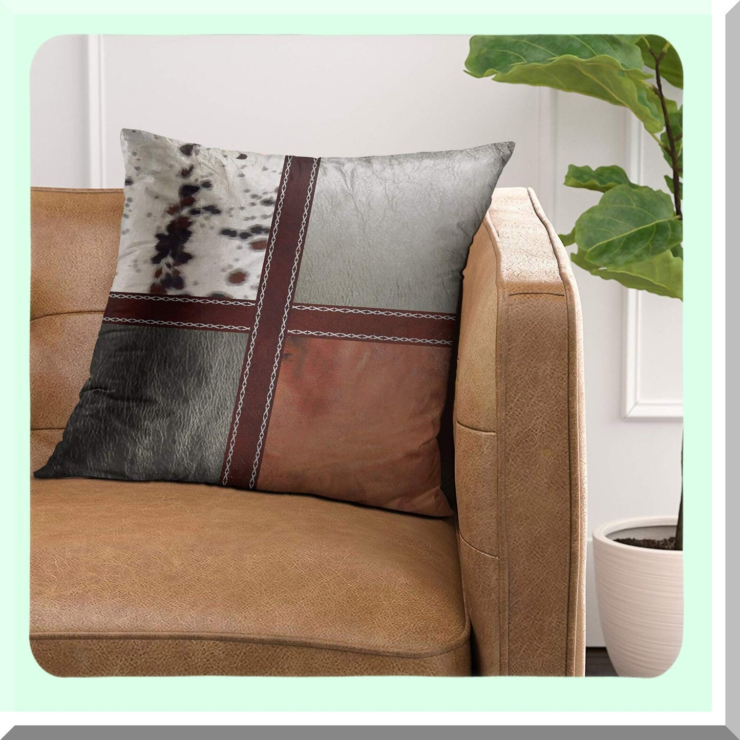 Western Style Decorative Pillowcase - 18x18 Inches Polyester Throw Pillow Cover with Hidden Zipper for Bedroom Sofa - No Leather Print
