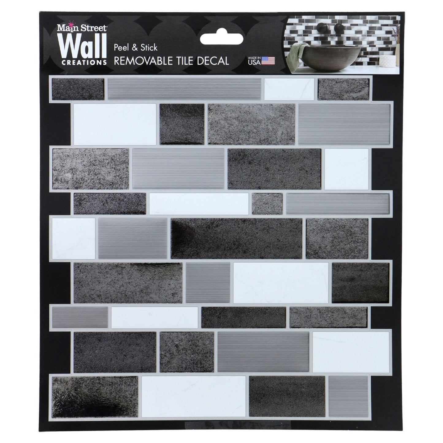 Main Street Wall Creations Silver and White Mosiac Tile Decals, 8.125x8.125 in.