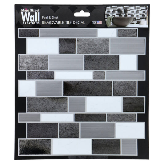 Main Street Wall Creations Silver and White Mosiac Tile Decals, 8.125x8.125 in.