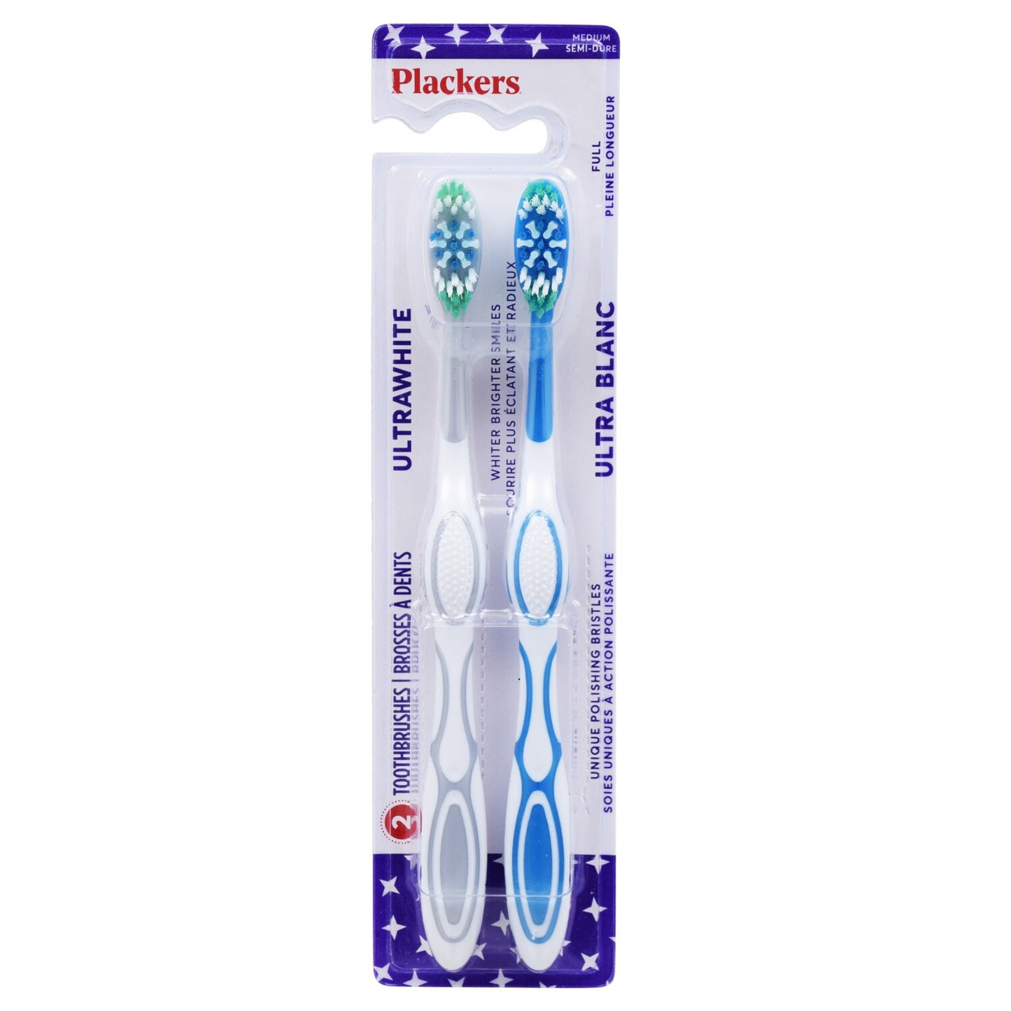 Plackers Ultra White Medium Toothbrushes, 2-ct. Packs (Pack of 24)