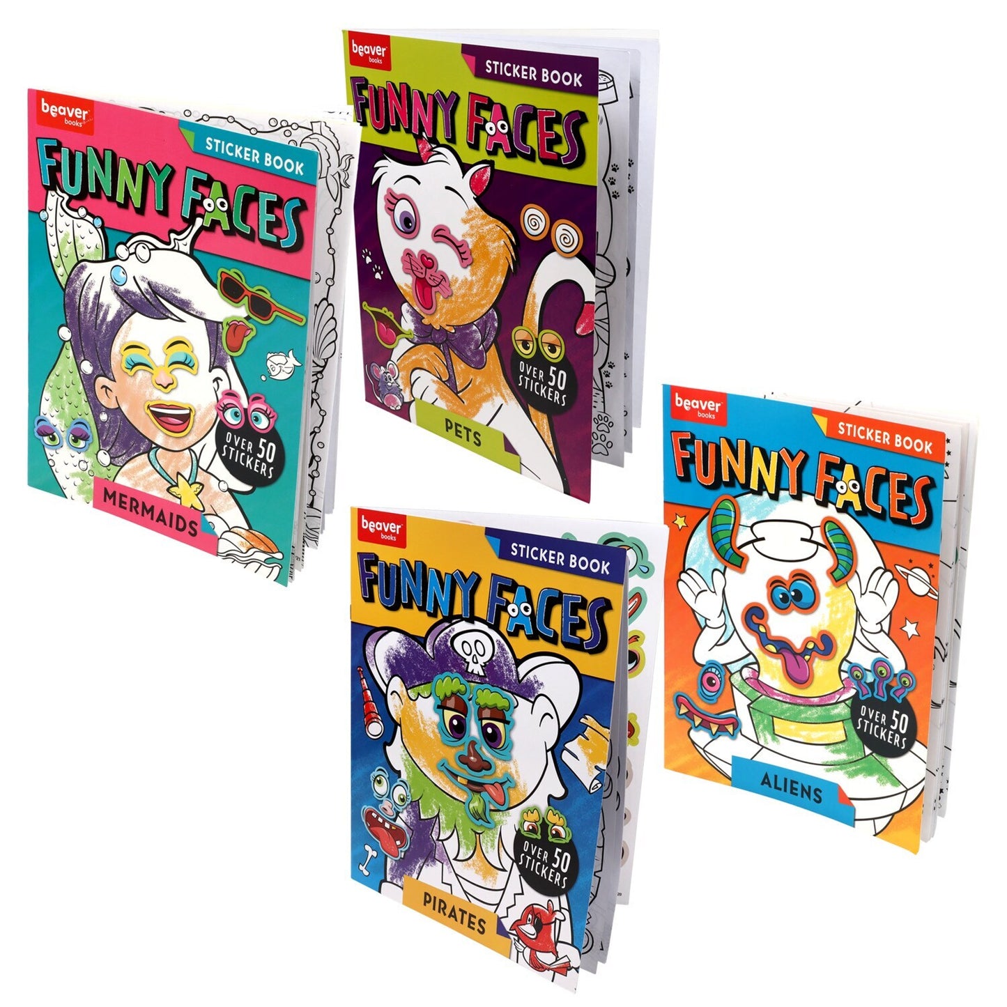 Beaver Books Funny Faces Sticker Books, 11x8.375 in. (Pack of 24)