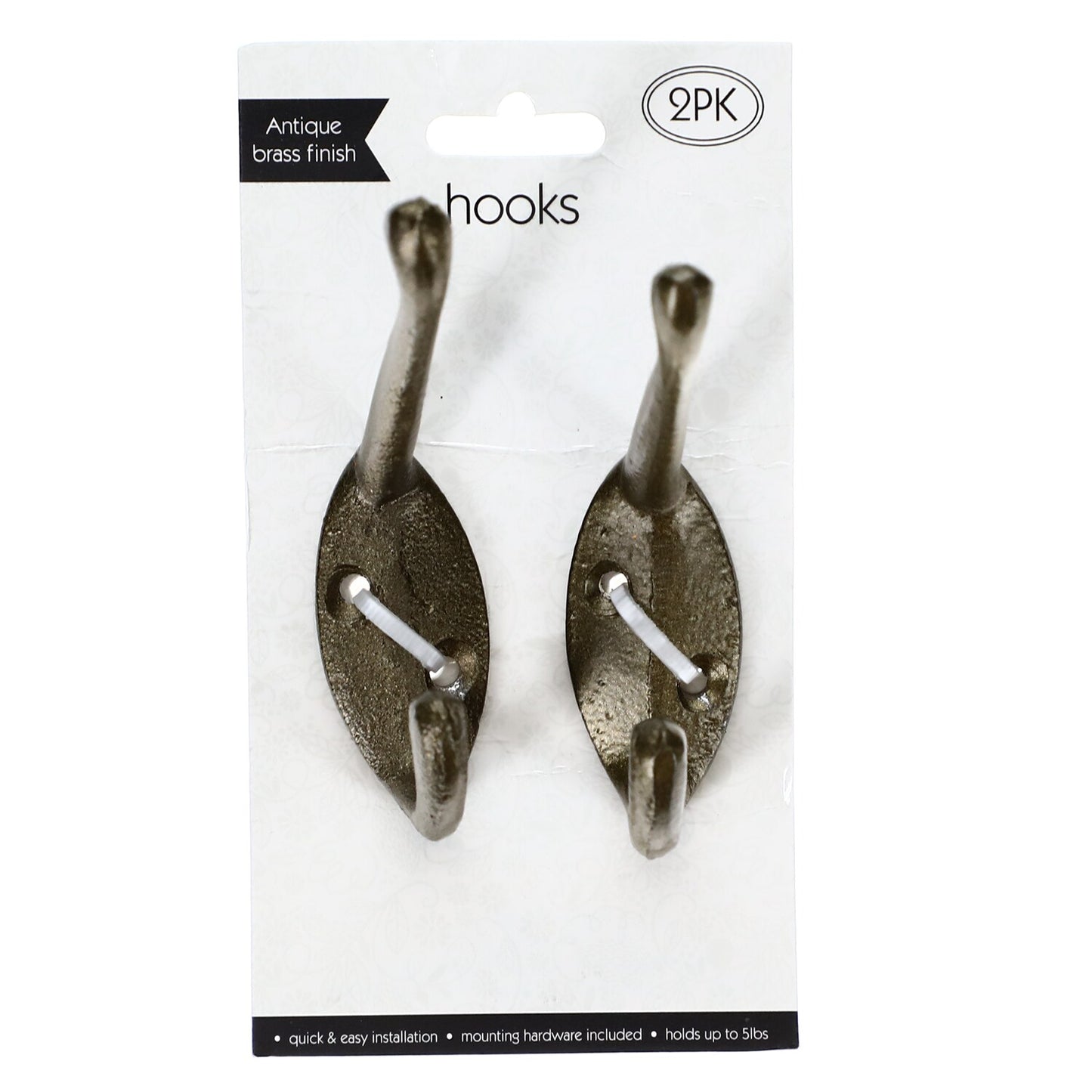 Metal Wall Hooks with Antique Brass Finish, 2-ct. Packs (Pack of 24)