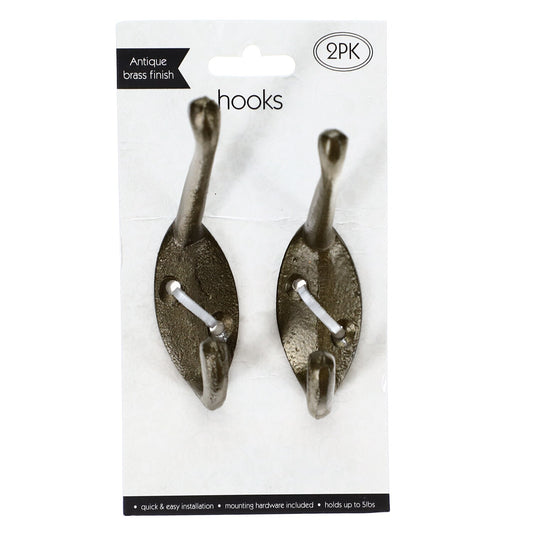 Metal Wall Hooks with Antique Brass Finish, 2-ct. Packs (Pack of 24)