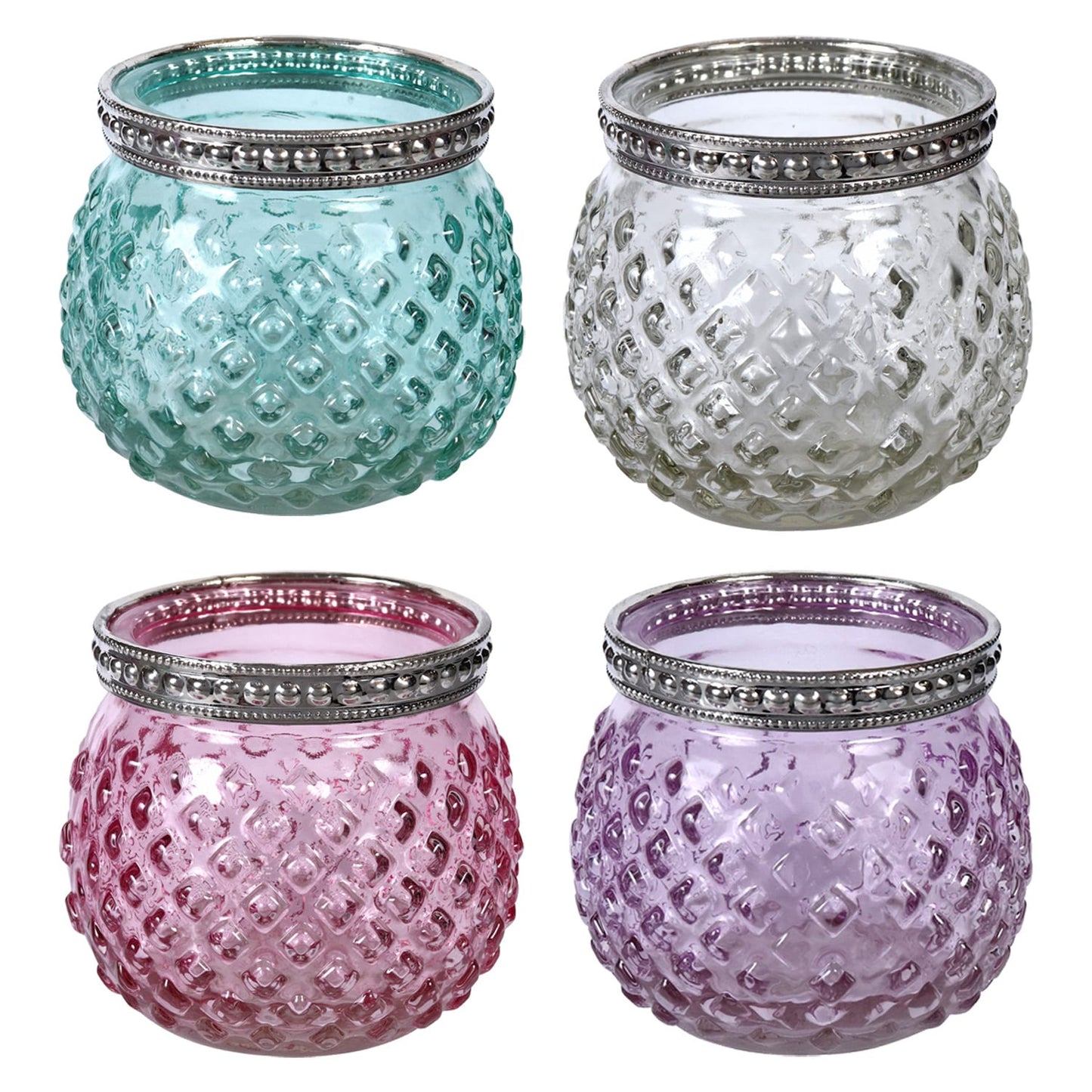 Hobnail Style Candle Holders with Embossed Metal Rings, 3.35 in. (Pack of 48)
