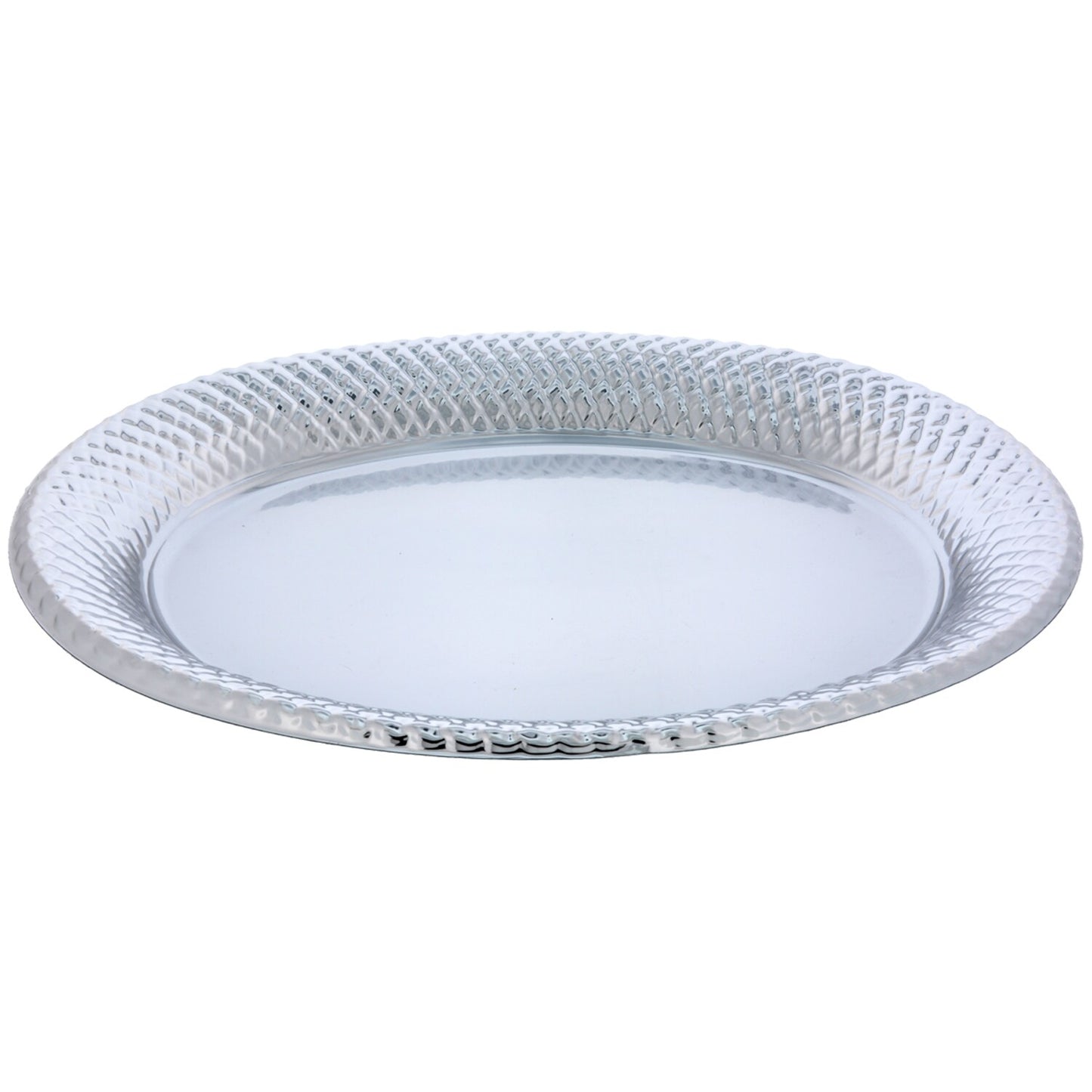 Large Silver-Plastic Oval Platters with Decorative Edges (Pack of 4)