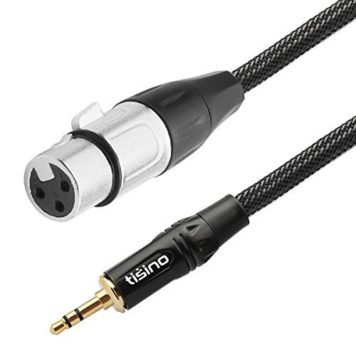 XLR to 3.5mm Balanced Cable Adapter, Gold-Plated XLR Female to 1/8 inch Mini Jack Aux Mono Audio Cord for Shotgun or Condenser Microphones - 1ft