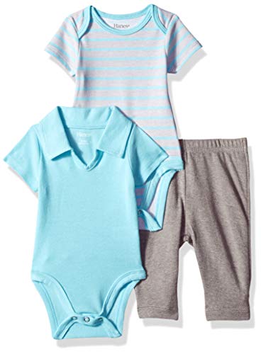 Ultimate Baby Zippin Pants with Short Sleeve Crew and Polo Bodysuit Set, Blue Grey Stripe, 0-6 Months