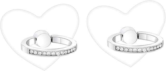 Two Transparent Heart-Shaped Phone Ring Holders with Diamonds