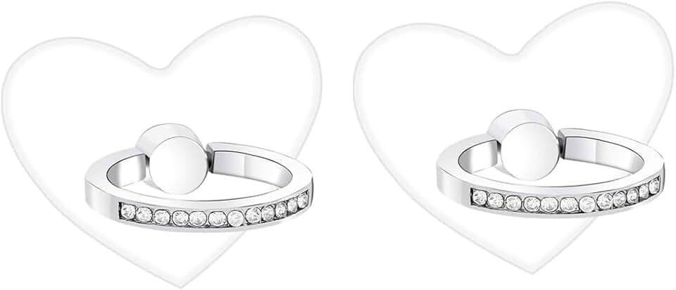 Two Transparent Heart-Shaped Phone Ring Holders with Diamonds