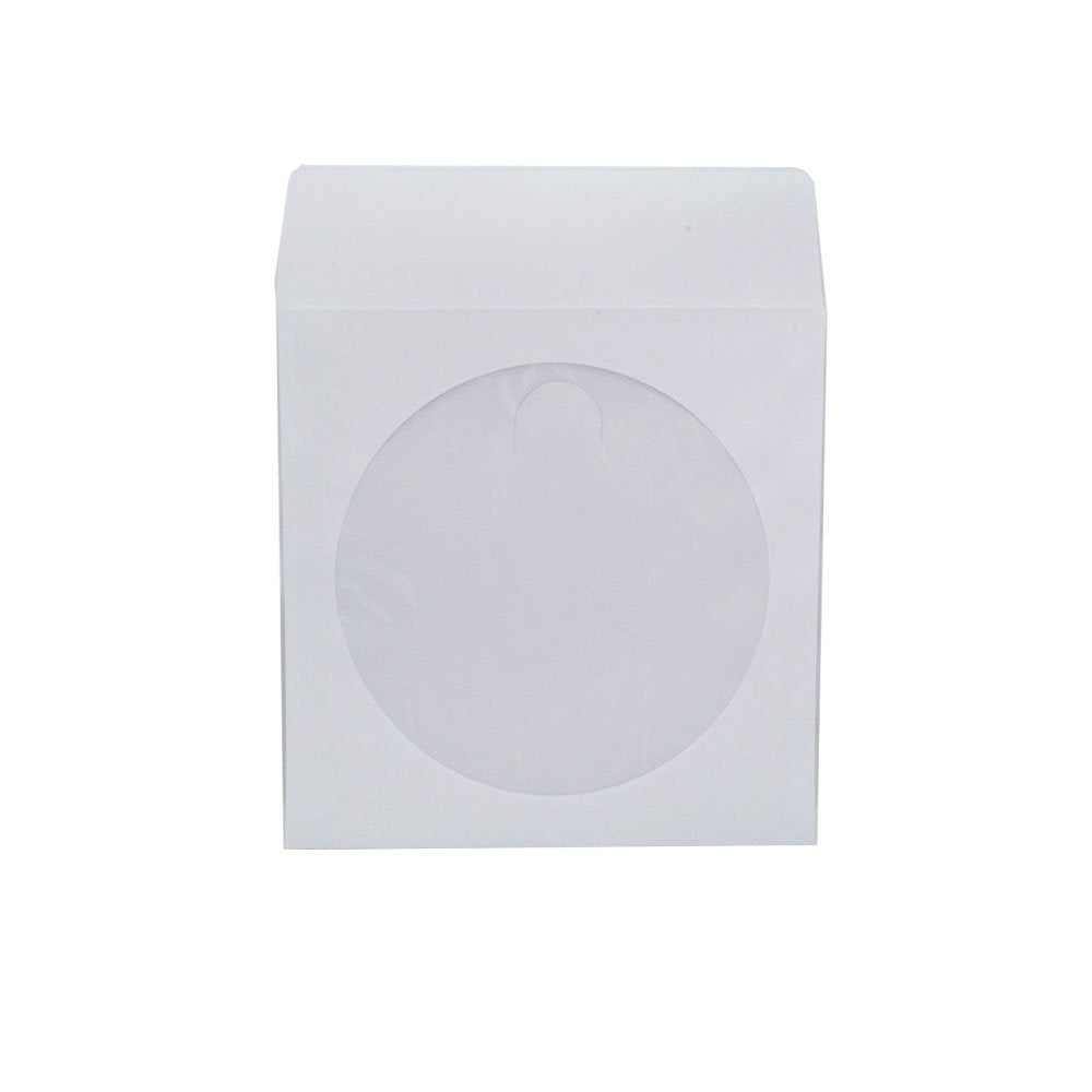 1,000 Pieces White Paper CD DVD Sleeves Envelope Holder with Clear Window and Flap, 80g Economy Weight.