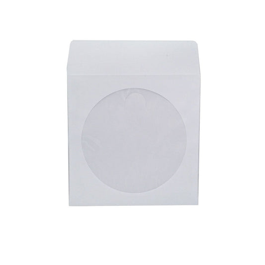 1,000 Pieces White Paper CD DVD Sleeves Envelope Holder with Clear Window and Flap, 80g Economy Weight.