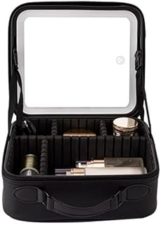Travel Cosmetic Bag with Lighted Mirror and Adjustable Compartments