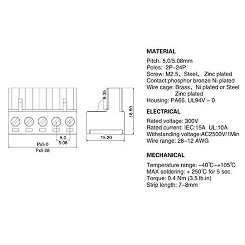 10 Set 6-Pin 5.08mm Pitch Male Female PCB Screw Terminal Block