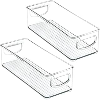 Small Plastic Office Storage Bins with Handles, 2 Pack