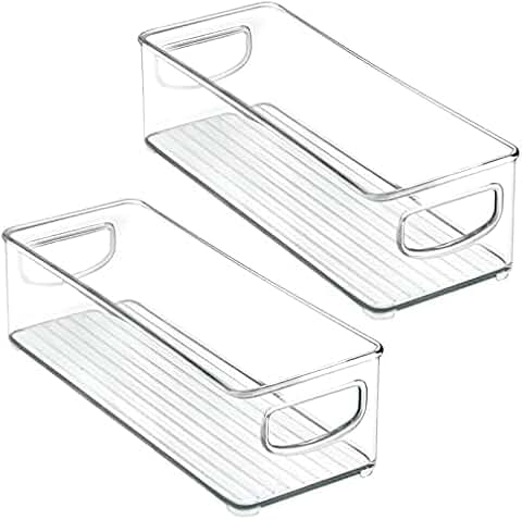 Small Plastic Office Storage Bins with Handles, 2 Pack