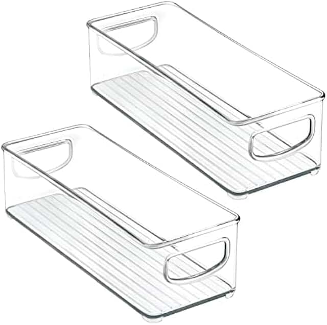 Small Plastic Office Storage Bins with Handles, 2 Pack
