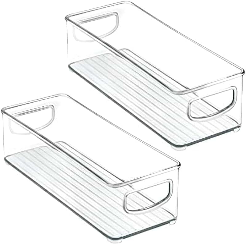Small Plastic Office Storage Bins with Handles, 2 Pack