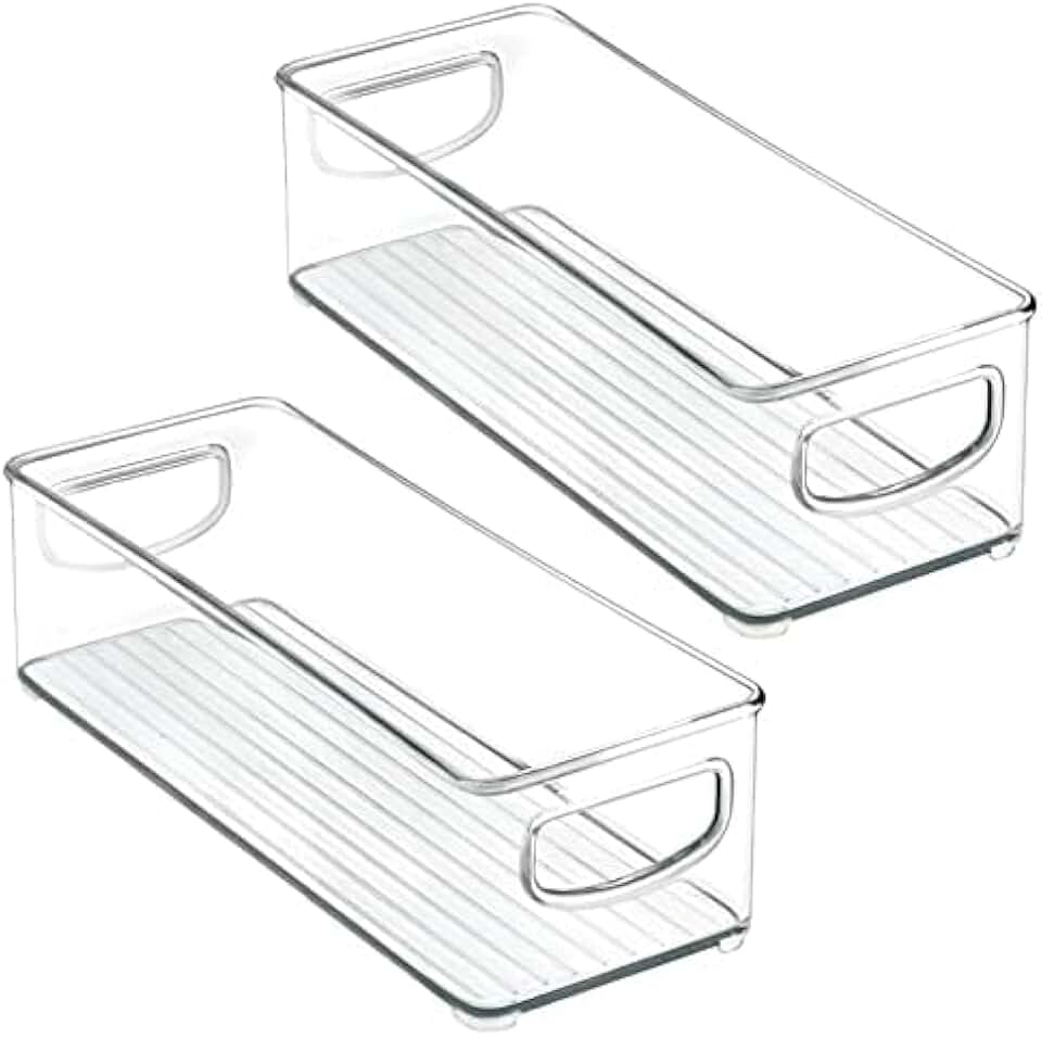 Small Plastic Office Storage Bins with Handles, 2 Pack