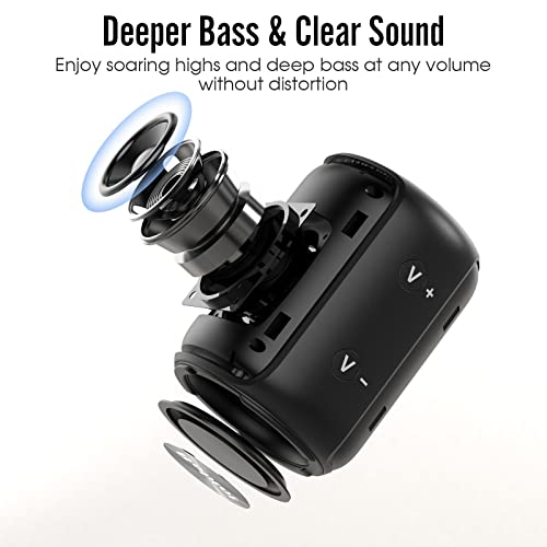 Bluetooth Speaker Portable Wireless Speakers - 25H Playtime IPX6 Waterproof Loud Stereo Sound Booming Bass Outdoor Speakers with USB/TF/AUX Dual Pairing for Home Party Travel Sport - Black