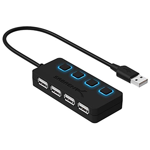 4-Port USB 2.0 Data Hub with Individual LED lit Power Switches [Charging NOT Supported] for Mac & PC (HB-UMLS)
