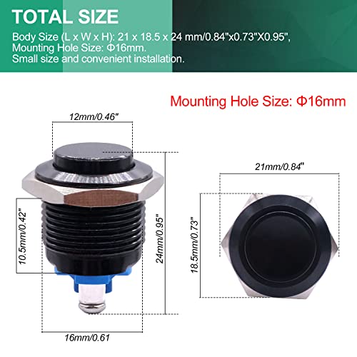 /16mm Waterproof Black Metal Shell Momentary Raised Top Push Button Switch 3A/12~250V SPST 1NO Start Button for car Modification SwitchQuality Assurance for 1 Years M-16-BK-G