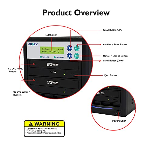 1 to 1 24X Burner M-Disc Support CD DVD Duplicator - Standalone Copier Duplication Tower (Model: OPTO-S1T-DVD-BK)