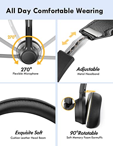 USB Headset with Microphone, PC Headset with 270 Degree Boom Noise Reduction Mic, Super Light Comfort-fit Office 3.5mm Computer Headphone, In-line Control with Mute for Zoom, Skype, Webinar, PC, Phone